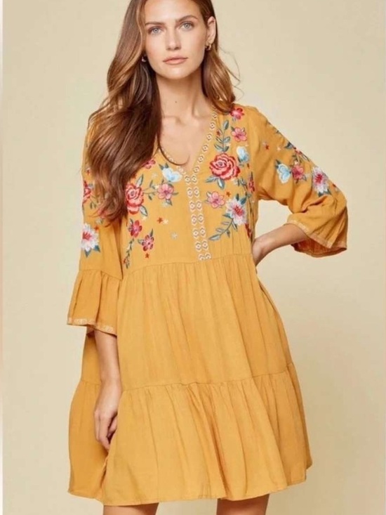 Savanna Jane Dresses & Skirts - Savanna Jane Boutique Dress Embroidered Boho Marigold Fall NWT Flowy 1X 2X 3X